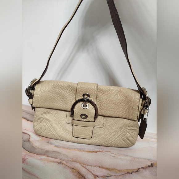 Vintage Coach 3511 Soho Leather Flap Shoulder Bag Ivory - Picture 3 of 14